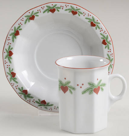 Hearts & Pines (Multisided) Flat Demitasse Cup & Saucer Set by Porsgrund