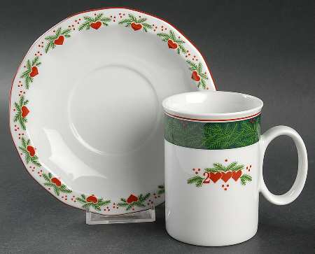 Hearts & Pines (Multisided) Flat Cup & Saucer Set by Porsgrund