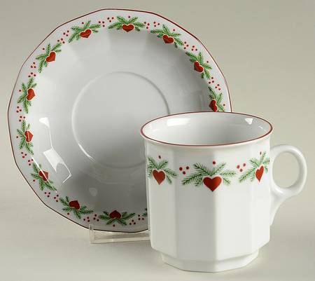 Hearts & Pines (Multisided) Footed Cup & Saucer Set by Porsgrund