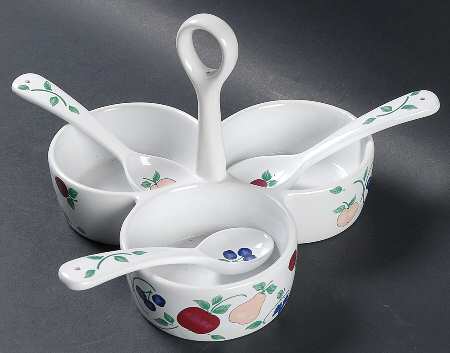 Orchard Medley 3pt Condiment Server W/Ctr Handle & 3 Spoons