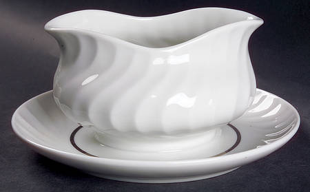 Elegance (Platinum Inner Ring) Round Gravy Boat/Attached Underplate