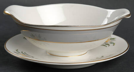 Golden Peony Round Gravy Boat/Attached Underplate