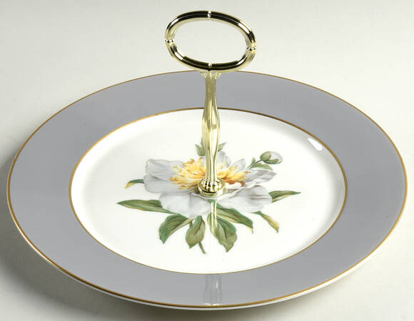 Golden Peony Round Serving Plate with Center Handle (Dp) Hc