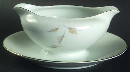 Autumn Leaves Gravy Boat with Attached Underplate