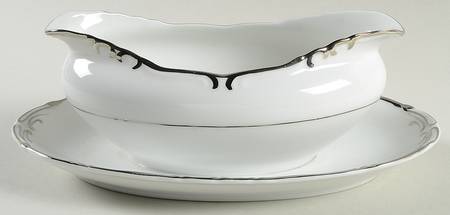 Silver Baroque Gravy Boat with Attached Underplate