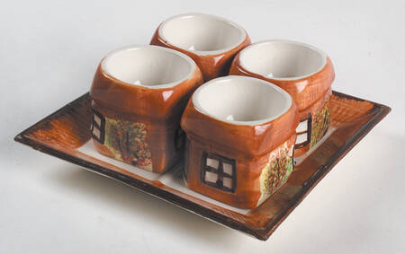 Ye Olde Cottage Egg Cup Set (4 Egg Cups and Tray)