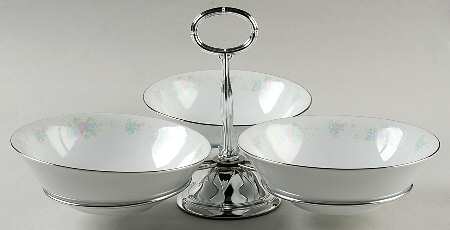 China Garden 7" x 12" 3-Part Relish & Metal Stand (CERC) HC