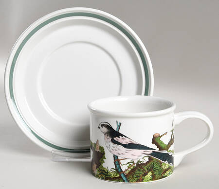 Birds of Britain Drum Flat Cup & Saucer Set with Green Band Saucer