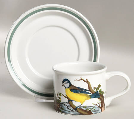 Birds of Britain Drum Flat Cup & Saucer Set with Green Band Saucer