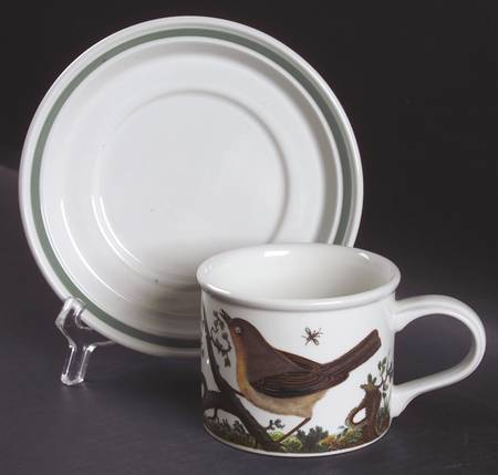Birds of Britain Drum Flat Cup & Saucer Set with Green Band Saucer