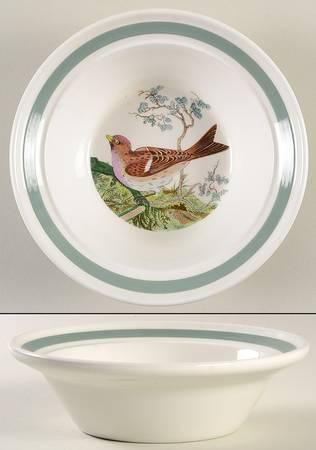 Birds of Britain Rim Cereal Bowl with Green Band