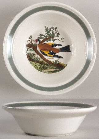 Birds of Britain Rim Cereal Bowl with Green Band