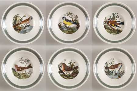 Birds of Britain Rim Cereal Bowl with Green Band- Set of 6 Motifs