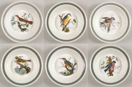 Birds of Britain Rim Soup Bowl with Green Band - Set of 6 Motifs