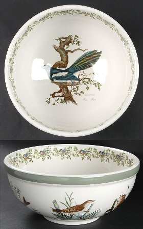 Birds of Britain 10" Large Salad Serving Bowl with Green Band