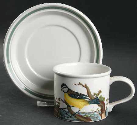 Birds of Britain Drum Breakfast Cup & Saucer Set with Green Band
