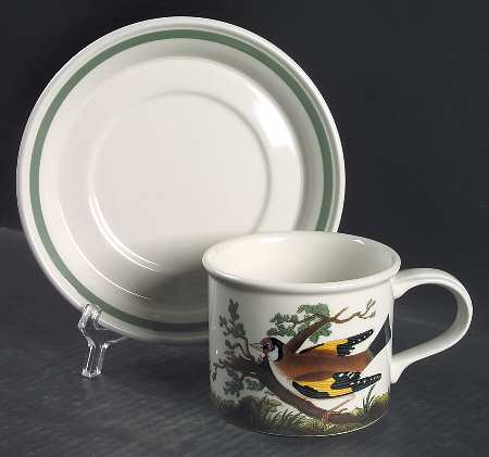Birds of Britain Drum Breakfast Cup & Saucer Set with Green Band