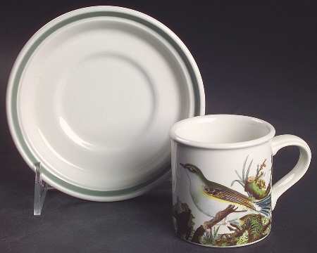 Birds of Britain Flat Demitasse Cup & Saucer Set with Green Band Saucer