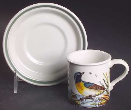 Birds of Britain Flat Demitasse Cup & Saucer Set with Green Band Saucer