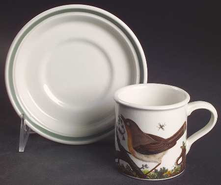 Birds of Britain Flat Demitasse Cup & Saucer Set with Green Band Saucer