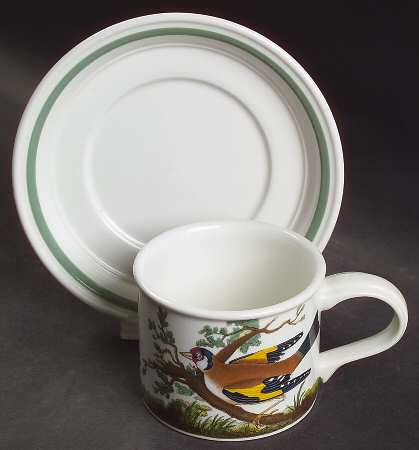 Birds of Britain Drum Flat Cup & Saucer Set with Green Band Saucer