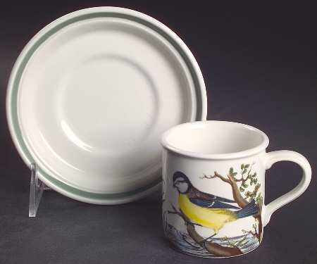 Birds of Britain Flat Demitasse Cup & Saucer Set with Green Band Saucer