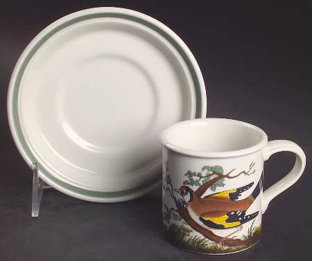 Birds of Britain Flat Demitasse Cup & Saucer Set with Green Band Saucer