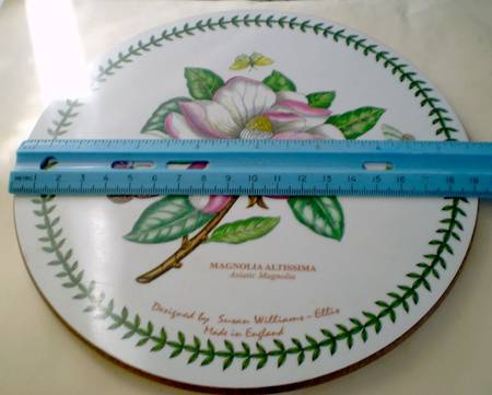 Botanic Garden 7" Round Cork Back Trivet w/Front Written