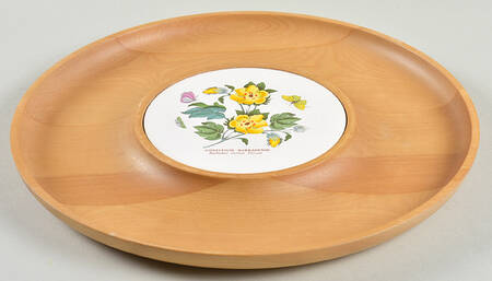 Botanic Garden Round Wood Cheeseboard w/Ceramic Tile