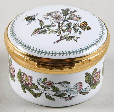 Botanic Garden 1" Round Enamel Box W/Hinged Lid