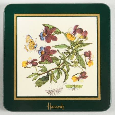 Botanic Garden Green Border Square Wood Coaster W/Felt Back