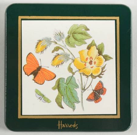 Botanic Garden Green Border Square Wood Coaster W/Felt Back