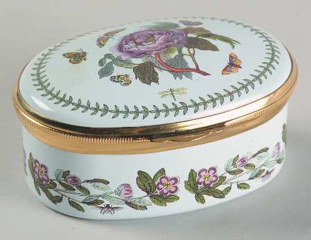 Botanic Garden 2.5" Oval Enamel Box W/Hinged Lid
