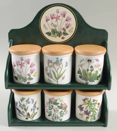 Botanic Garden Spice Jar Set with 6 Jars & Wood Rack