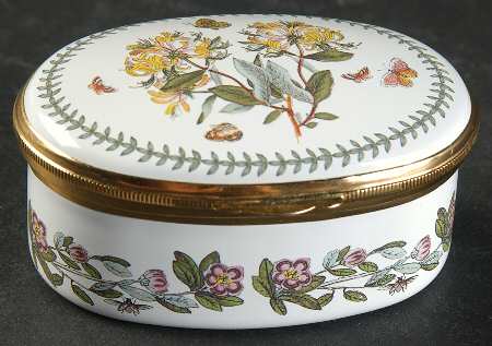 Botanic Garden 2.5" Oval Enamel Box W/Hinged Lid