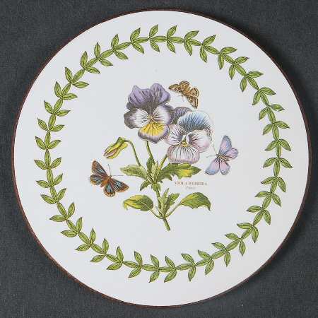 Botanic Garden Round Coaster Cork Back W/Thin Laurel Border