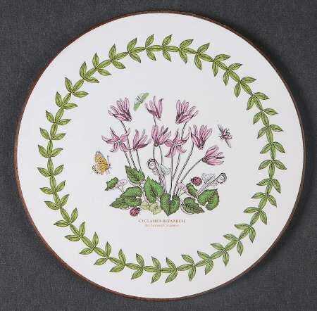 Botanic Garden Round Coaster Cork Back W/Thin Laurel Border