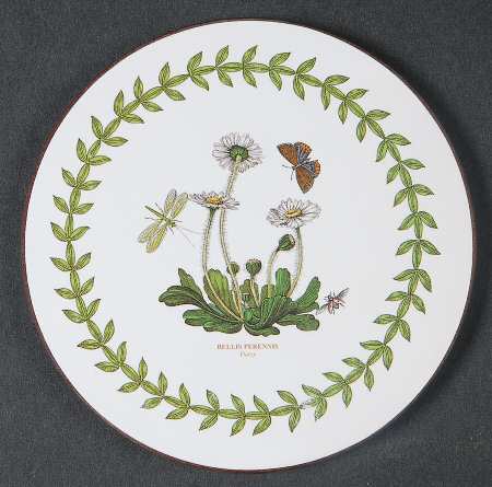Botanic Garden Round Coaster Cork Back W/Thin Laurel Border