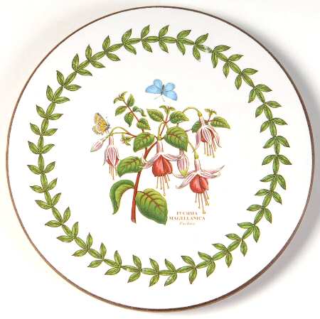 Botanic Garden Round Coaster Cork Back W/Thin Laurel Border