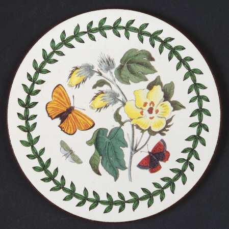 Botanic Garden Round Coaster Cork Back W/Thick Laurel Border