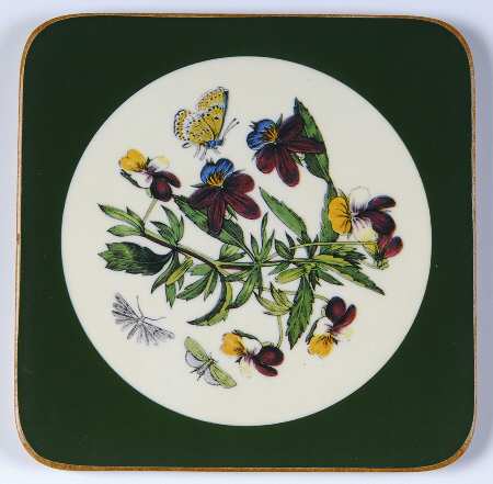 Botanic Garden Square Coaster W/Corkback & Green Border