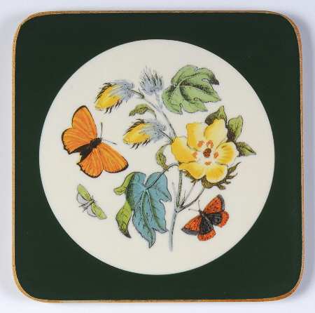 Botanic Garden Square Coaster W/Corkback & Green Border