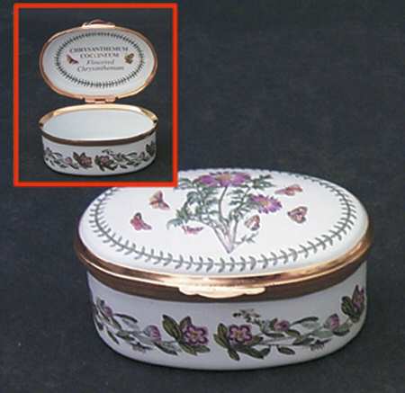 Botanic Garden 2.5" Oval Enamel Box W/Hinged Lid