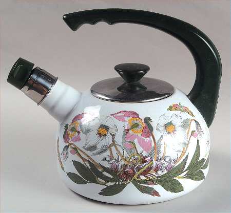 Botanic Garden Metal Kettle & Lid w/Green Handle & Finial
