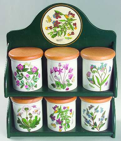 Botanic Garden Spice Jar Set with 6 Jars & Wood Rack
