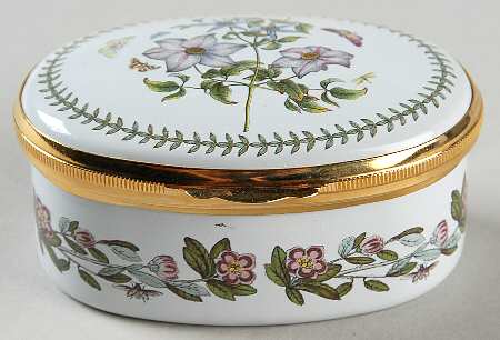 Botanic Garden 2.5" Oval Enamel Box W/Hinged Lid