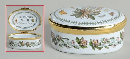 Botanic Garden 2.5" Oval Enamel Box W/Hinged Lid