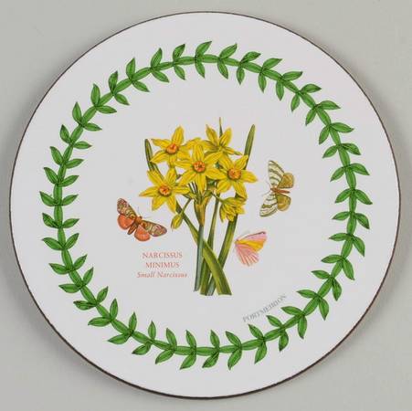 Botanic Garden Round Coaster Cork Back w/Thin Laurel Border
