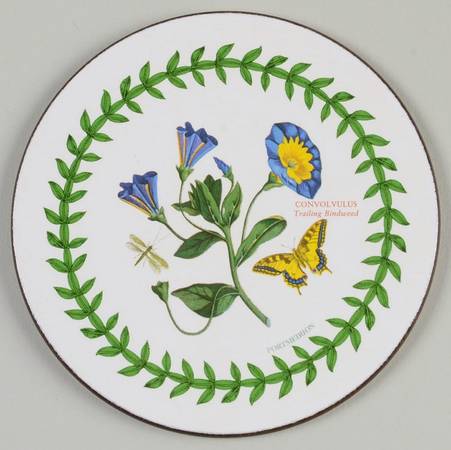 Botanic Garden Round Coaster Cork Back w/Thin Laurel Border