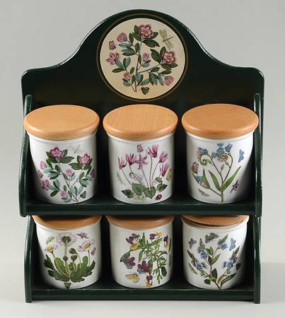 Botanic Garden Spice Jar Set with 6 Jars & Wood Rack